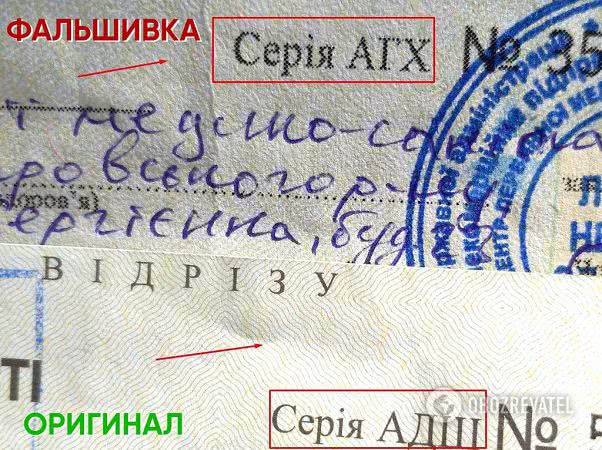 Сверху – фальшивка, снизу – оригинал При близком рассмотрении видны различия
