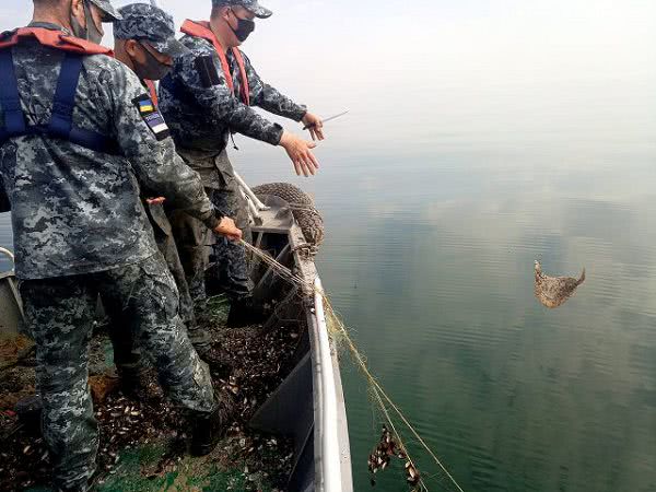 В акватории Черного моря пограничники обнаружили километровую ловушку с рыбой