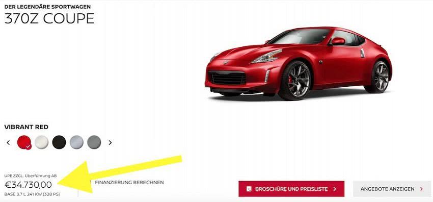 Конфигуратор нового Nissan 370Z в Германии