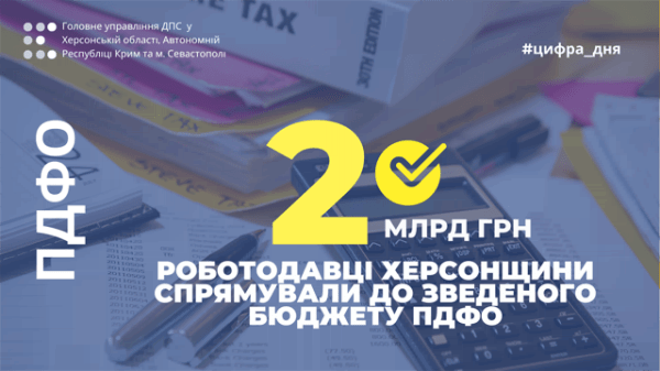 Роботодавці Херсонщини спрямували до зведеного бюджету  2 мільярди гривень ПДФО
