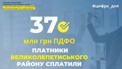Платники Великолепетиського району сплатили 37 мільйонів гривень ПДФО