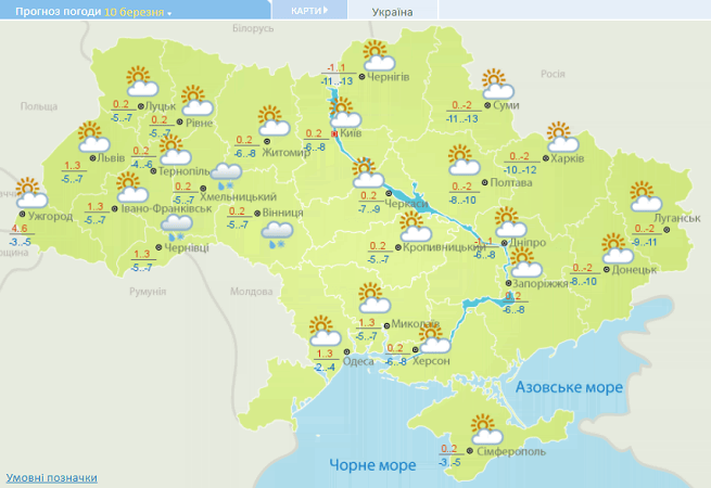 Погода в Украине на среду