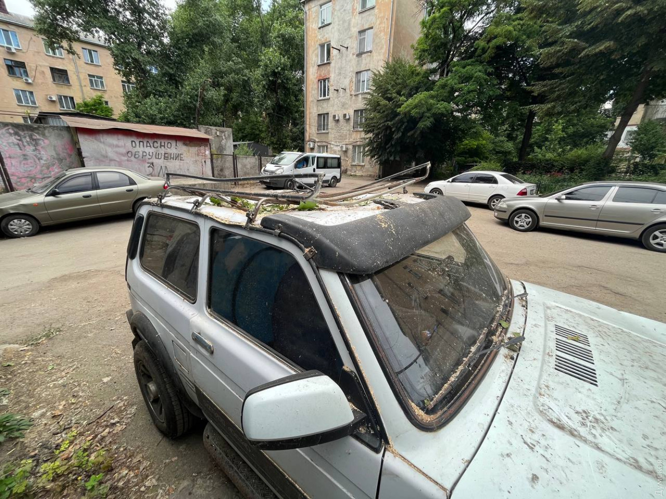 В Одессе дерево упало на машину переселенцев из Херсона