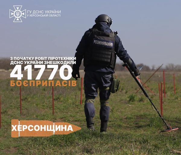 На Херсонщині знешкоджено майже 42 тисячі вибухонебезпечних предметів