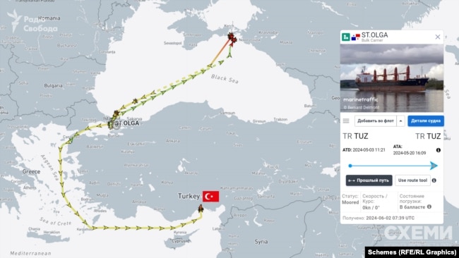 Шлях судна Alfa M із 9553,7 тоннами продукції на борту
